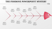 Fishbone diagram with a red head and twelve labeled branches, each connected to placeholder text areas.