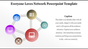 Pentagonal layout with six colorful icons connected by gray lines, symbolizing different network elements.