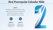 Slide with a large blue stylized number 2, title, a detailed caption, and two numbered icons with captions below.