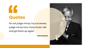 Nelson Mandela quote slide with bold text box, clean background, and space for inspirational message.