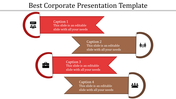 Corporate PowerPoint template with four banners and captions with icons for steps in a business presentation.