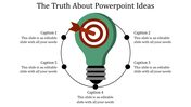 Creative PowerPoint template featuring a light bulb and circular arrows with placeholder text.