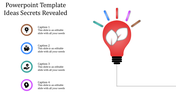 PowerPoint slide featuring a red light bulb with colorful rays and four captions.