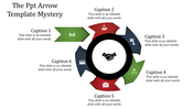 PowerPoint slide with colorful circular arrows and icons representing teamwork, growth, partnership, and business.