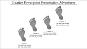 Creative PowerPoint slide featuring footprints to symbolize progress with captions.
