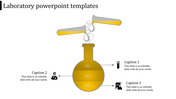 Illustration of a laboratory flask split into three parts with editable captions, pipettes above releasing droplets.