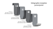 Step-by-step infographic in gradient gray tones, showcasing a ribbon pattern with tech symbols and caption areas.