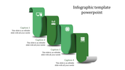 Green infographic with four steps in a curled ribbon design, each labeled with icons representing technology concepts.