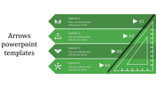 Modern PowerPoint slide with green directional arrows and a triangle graphic for structured and visually appealing content.