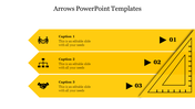 Arrow themed PowerPoint template with a yellow design featuring three captions and a ruler illustration on the right.