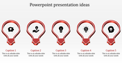 Red light bulb icons showcasing creative and financial ideas, each paired with captions.