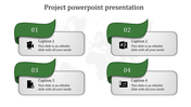 Project PPT slide with four sections, each labeled with icons and captions for video, PowerPoint, document, and analytics.