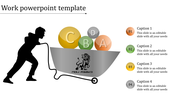 PowerPoint template with a silhouette of a worker pushing a wheelbarrow with colorful balls labeled A, B, C, and D.