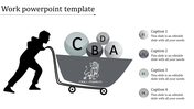 Work infographic style template with a person pulling a wheelbarrow, containing colored spheres labeled A, B, C, and D.