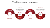 Red themed timeline PowerPoint template with circular steps for 2016 to 2019, featuring captions.