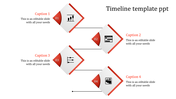 Timeline PPT template featuring four red diamond icons representing a graph, calendar, slider, and team with captions.