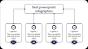 Slide design featuring four purple highlighted sections, each connected to the title with lines and containing icons.