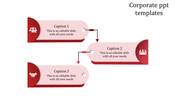 Corporate PPT slide with red arrows and icons, showing sections for caption and content on various business steps.