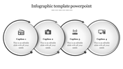 An infographic template displaying four distinct steps in circular format, each labeled with an icon and caption areas.