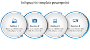 Horizontal infographic with blue arrows linking four white circles with icons for radio, camera, router, and computer.