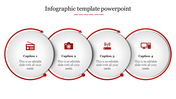 Infographic with four connected red outlined circles, featuring icons and captions in a horizontal flow.