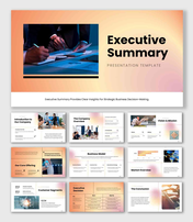 The executive summary presentation featuring customer segments, vision mission, and business growth plans.