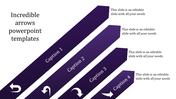 Gradient purple arrows labeled Caption 1 to 4 with placeholder text areas placed in white background.