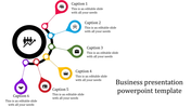 Circular black icon in the center with six nodes in red, blue, green, yellow, orange, and purple, extending outward.