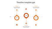 Three orange circular markers for years 2017 to 2019 connected by thin lines with small icons.