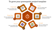 Hexagonal orange design with six labeled blocks for Project Plan, Vision, Team, Goal, Process, and Idea.