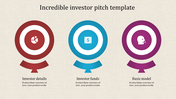 Three circular targets in red, blue, and purple with icons and descriptions below, on a textured beige background.