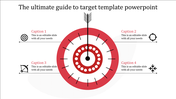 Red and white target infographic with an arrow hitting the center, surrounded by four captions and icons.