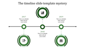 Modern red timeline infographic featuring circular milestones, icons, and placeholder text arranged alternately.