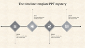 Modern timeline featuring four gray diamond elements, arranged sequentially along a horizontal path with placeholder text.