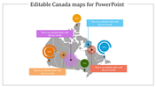Canada map showing various regions highlighted with data percentages and captions in purple, blue, yellow, and orange.