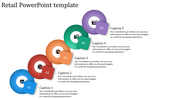 Retail template with five colorful numbered circles, each containing a caption and a shopping related icon.