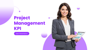 Project Management KPI purple slides with charts, gauges, icons, and project performance tracking dashboards.