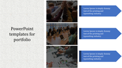 Professional portfolio template with a left-aligned title, three vertically stacked business-related images and arrows.