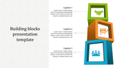 Modern business concept slide showing stacked cubes with icons for collaboration, business growth, and leadership.
