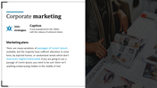 Split layout with marketing plans text on the left and a darkened photo of hands flipping through a magazine on the right.