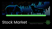 Stock Market slides with bull and bear graphics, financial charts, stock indices, investment strategies, and green highlights