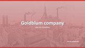 Company branding slide with a historic factory background, large white text in the middle, and a red Swiss reliability label.