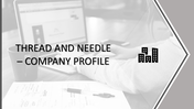 Projects slide featuring three grayscale images of workspaces, each labeled with a project number and description.