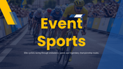 Event sports presentation template featuring race routes, key riders, technology insights, and championship highlights.