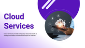 Cloud Services PPT covering concepts, service models, benefits, security, and future trends in cloud computing.