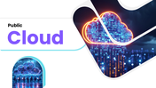 Cloud PPT Template digital cloud computing network graphic with purple shapes on clean white presentation layout.