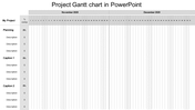 Project Gantt chart PPT slide showing project tasks, progress percentages, and timelines for November and December 2020.