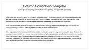 PowerPoint column layout featuring text discussing the use of Lorem Ipsum in typesetting and publishing history.