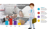 A finance PPT slide with a character in a suit standing next to a bar graph from 2010 to 2016, with captions text.