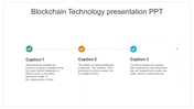 Slide explaining blockchain technology, with three captions highlighting key facts.